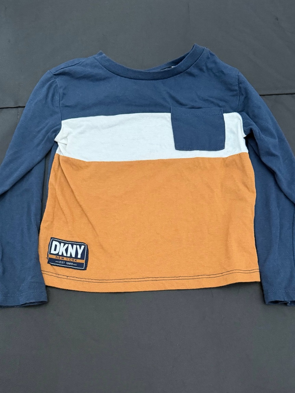 DKNY Colorblock Long Sleeve Tee in Navy, White & Mustard